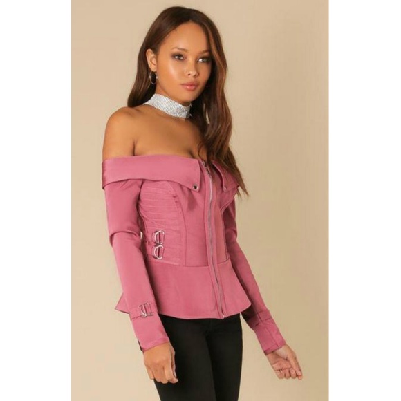 Palm Beach Boutique Jackets & Blazers - Bandage Off Shoulder Jacket Deep Blush